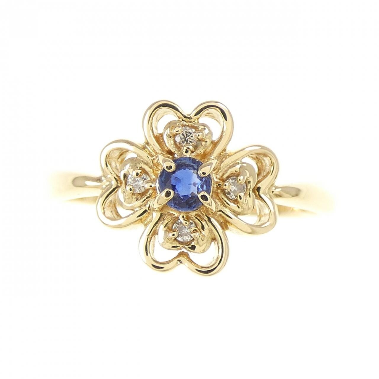 K18YG ハート×フラワー サファイヤ リング 0.14CT