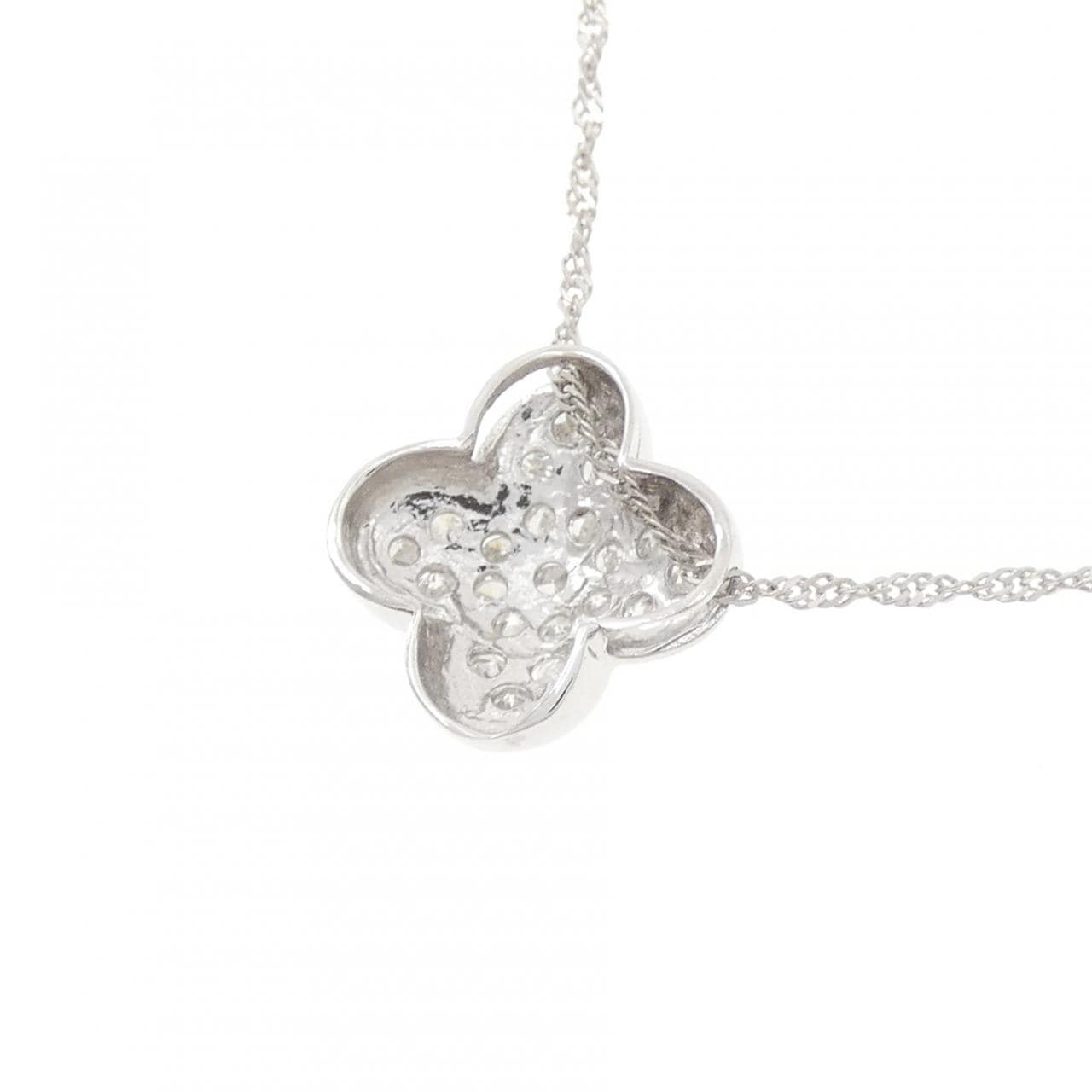 K18WG/750WG クローバー ダイヤモンド ネックレス 0.18CT