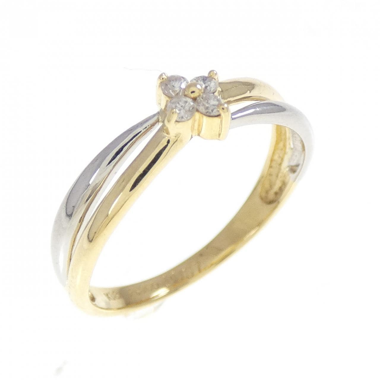 K18YG/PT900 フラワー ダイヤモンド リング 0.07CT