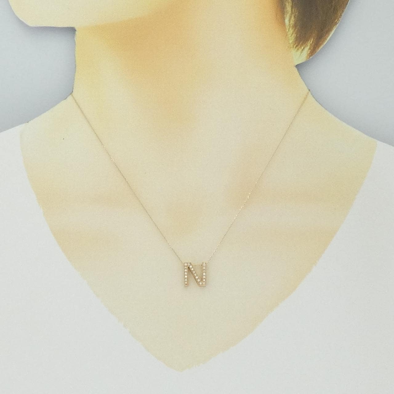 K18PG イニシャルN ダイヤモンド ネックレス 0.12CT