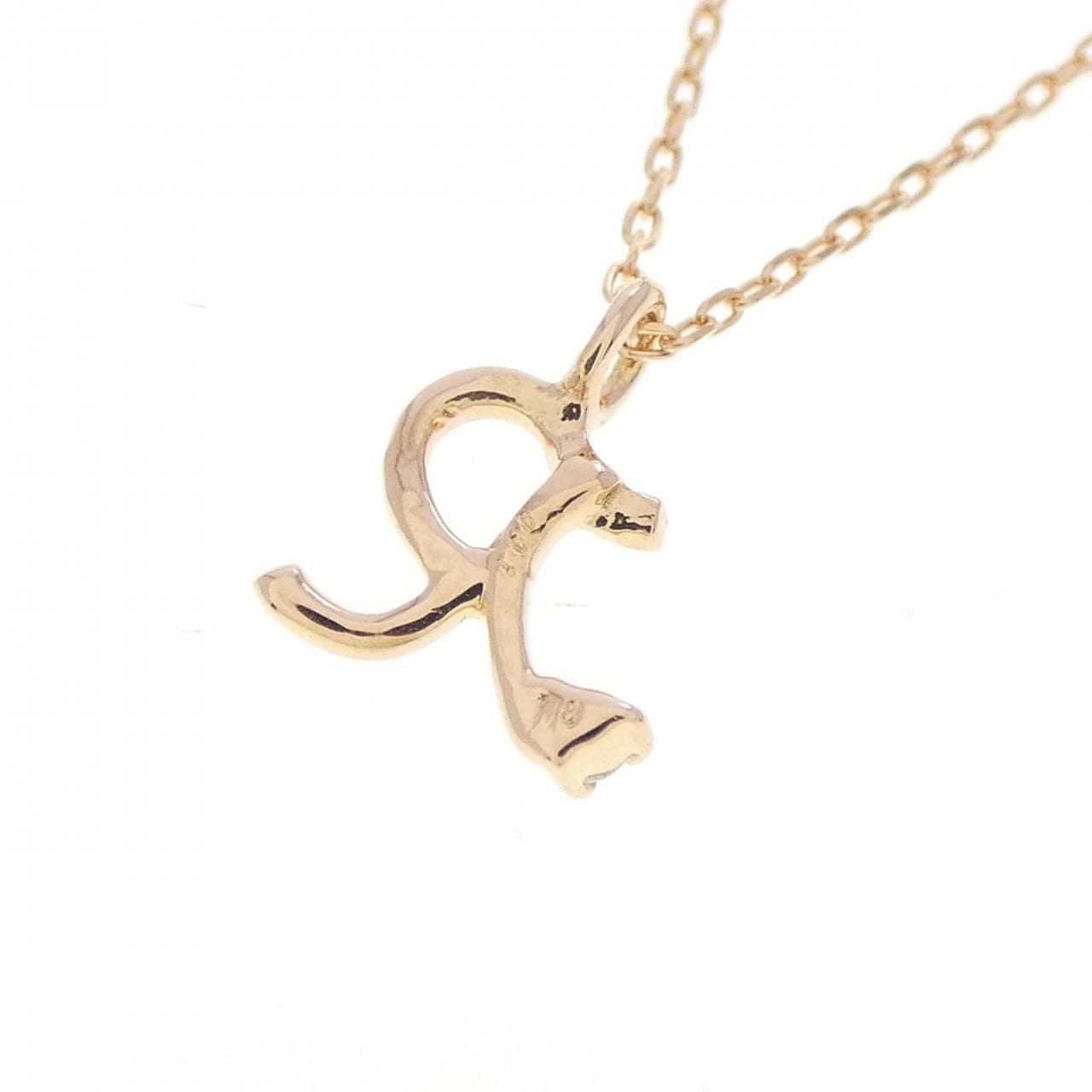 K18PG イニシャルR ダイヤモンド ネックレス 0.01CT
