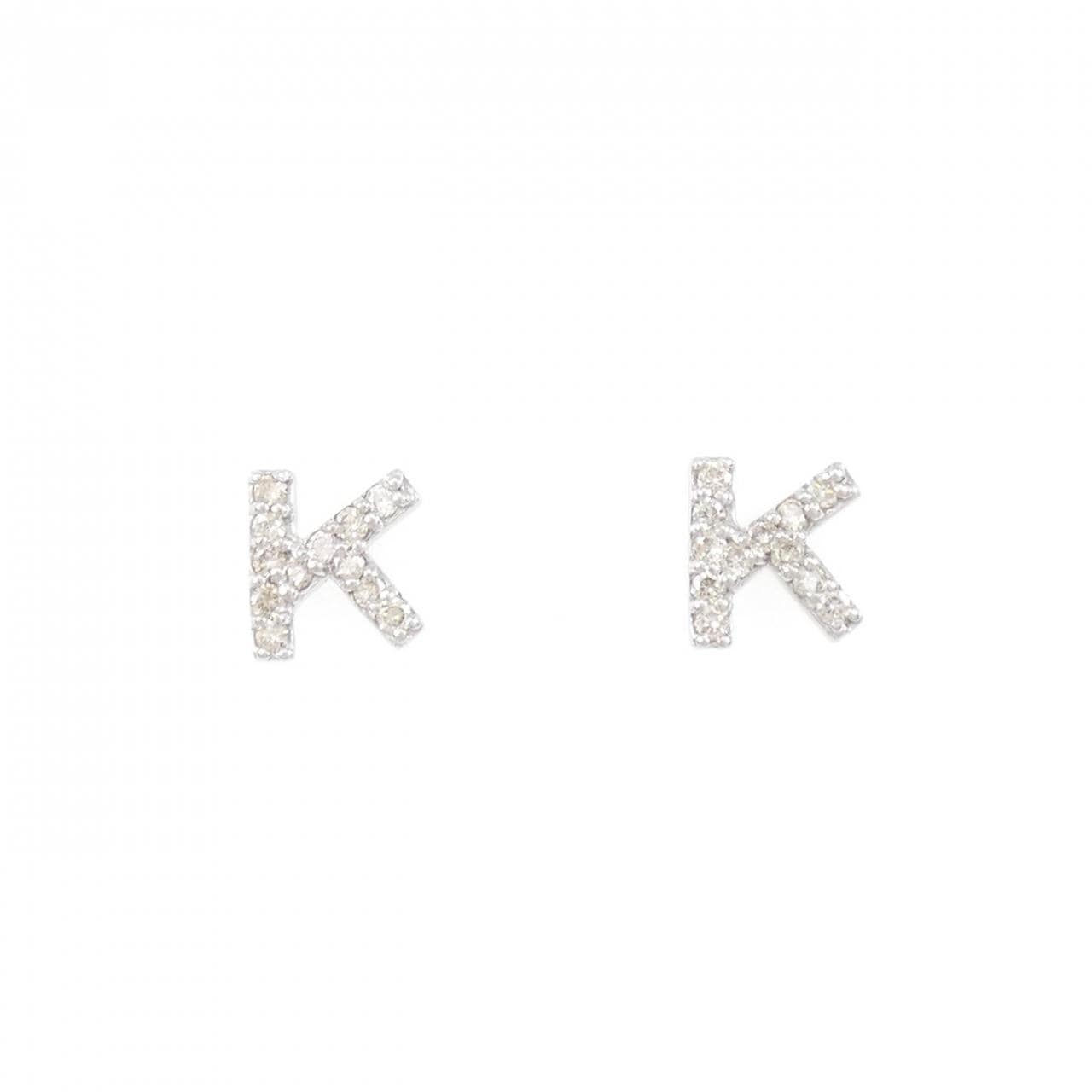 K18WG Initial K Diamond Earrings 0.16CT