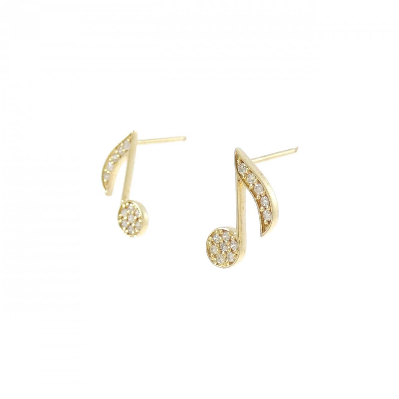 【新品】K18YG 音符 ダイヤモンド ピアス 0.10CT