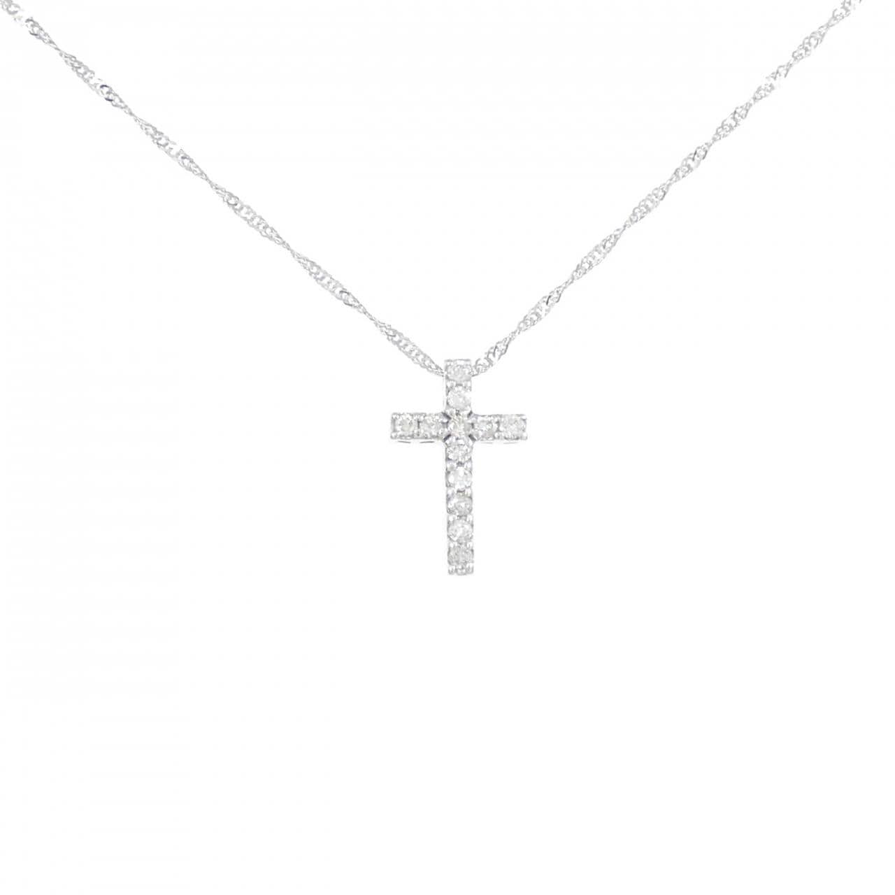 K18WG クロス ダイヤモンド ネックレス 0.12CT