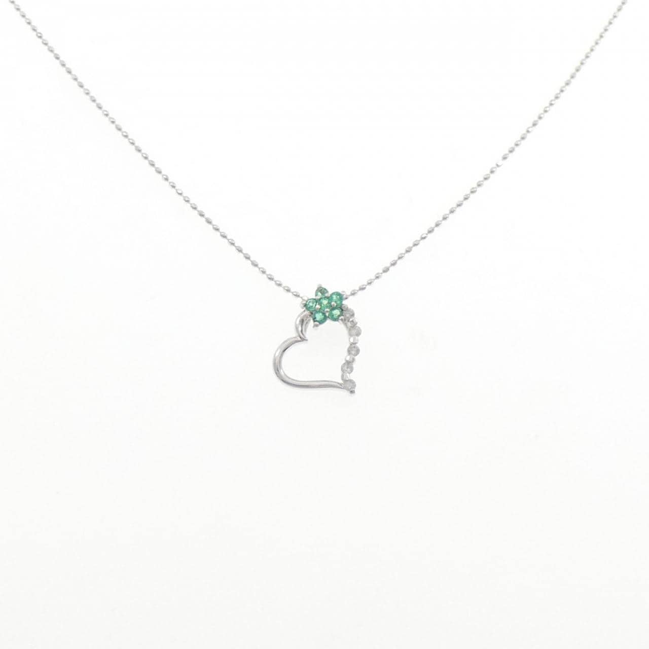 K10WG ハート×フラワー エメラルド ネックレス