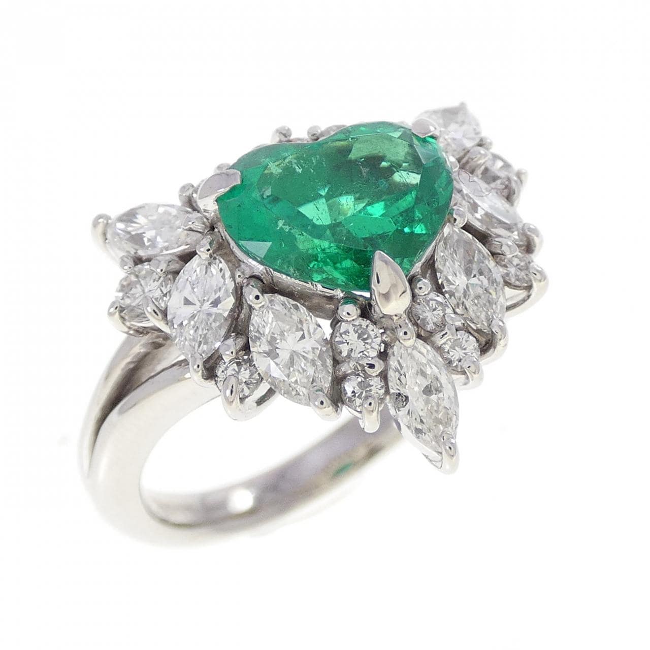 PT900 ハート エメラルド リング 1.39CT