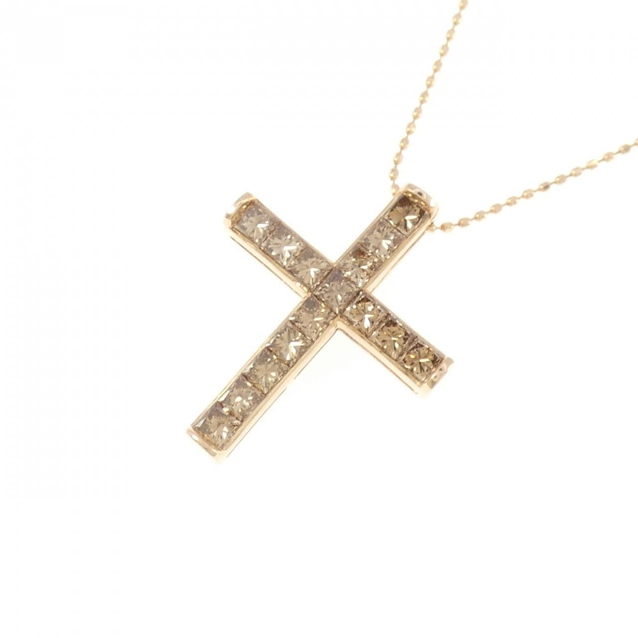 K18PG Cross Diamond Necklace