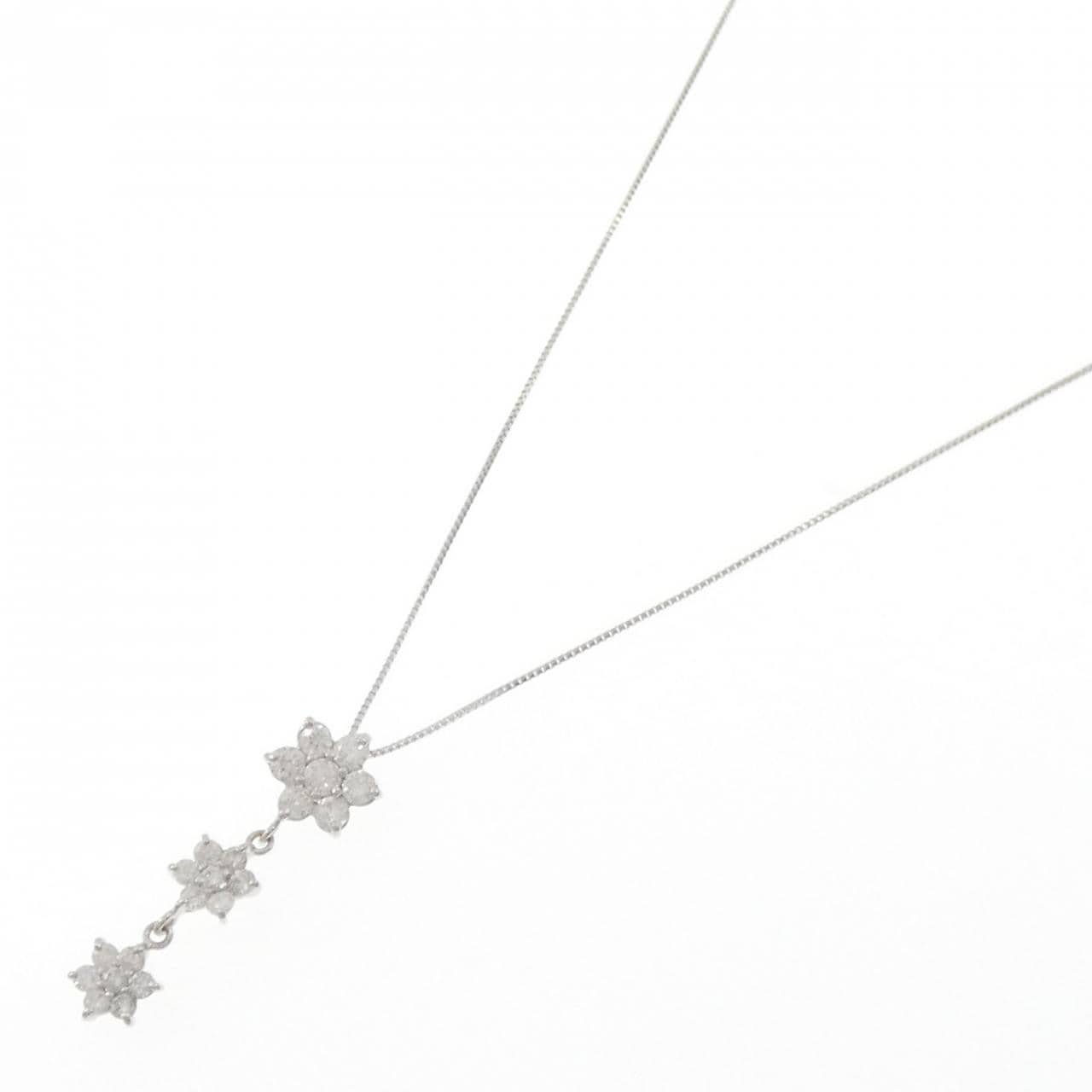 K18WG フラワー ダイヤモンド ネックレス 0.81CT