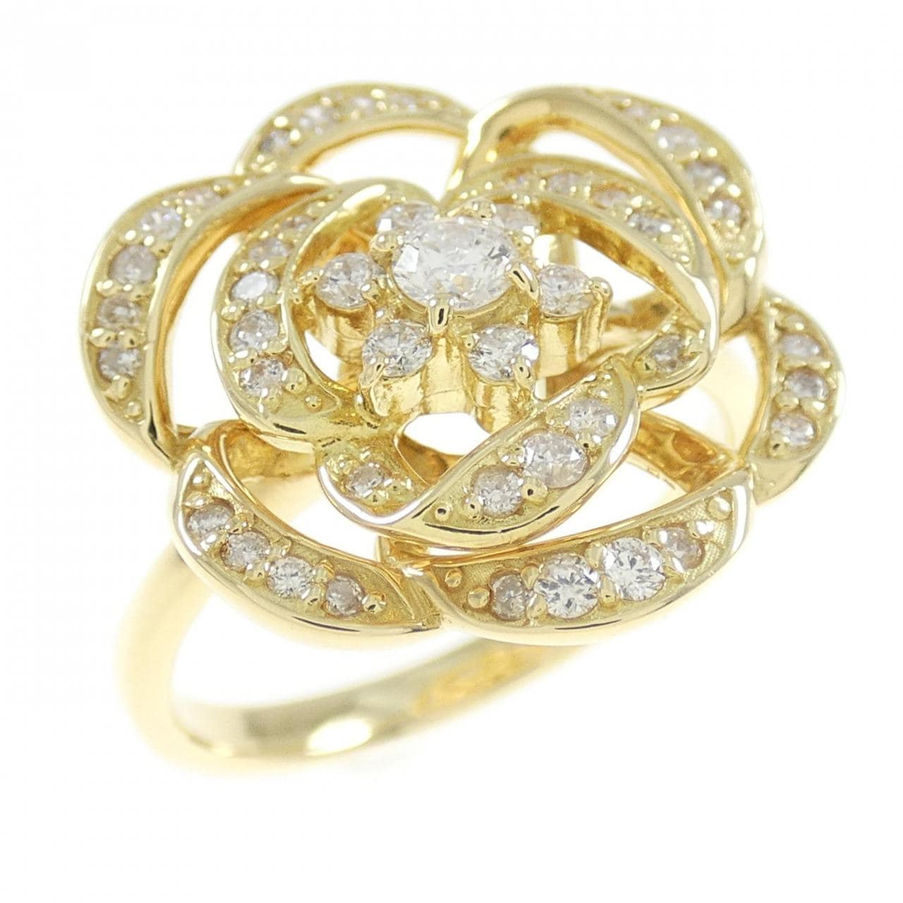 K18YG フラワー ダイヤモンド リング 0.42CT