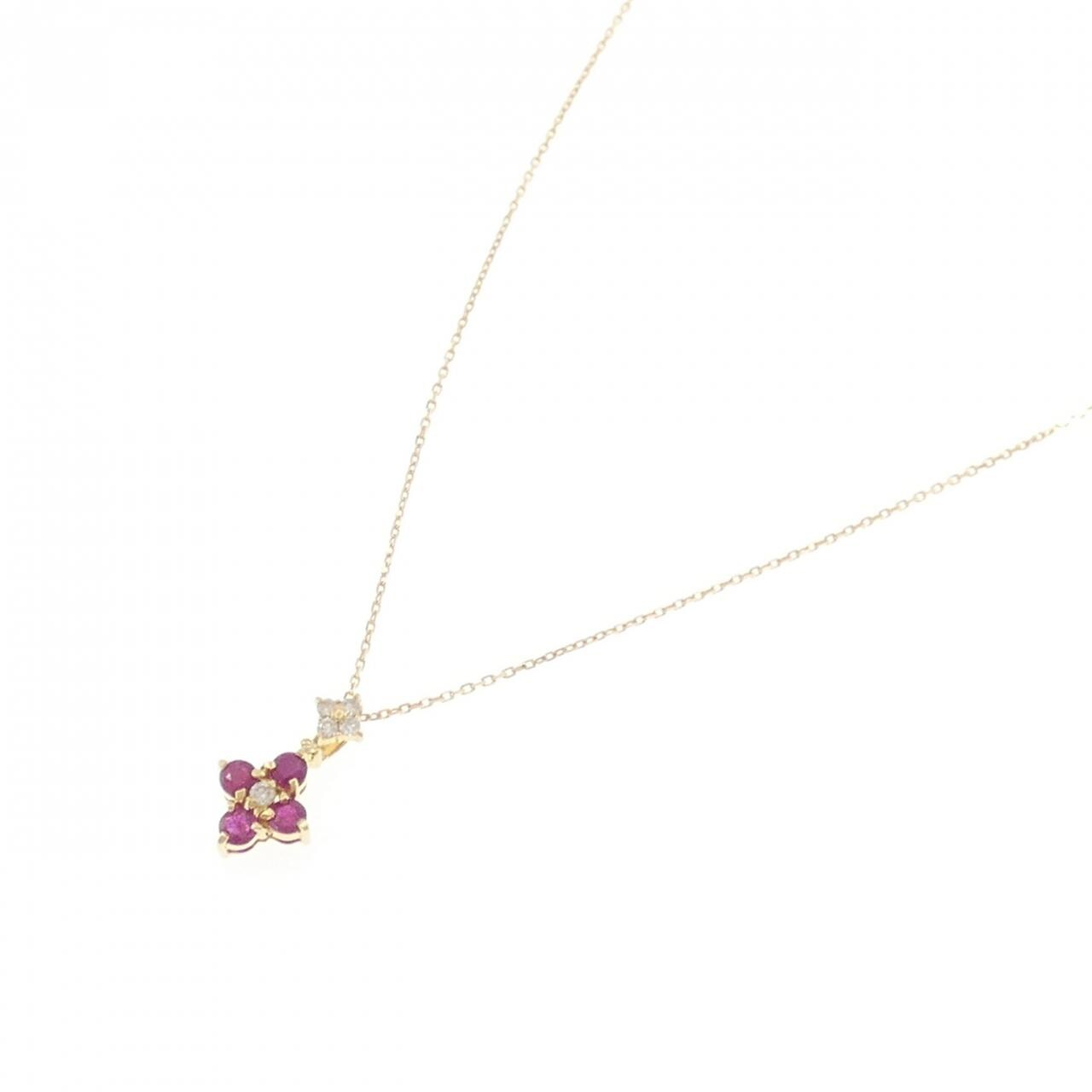 K18YG フラワー ルビー ネックレス 0.40CT