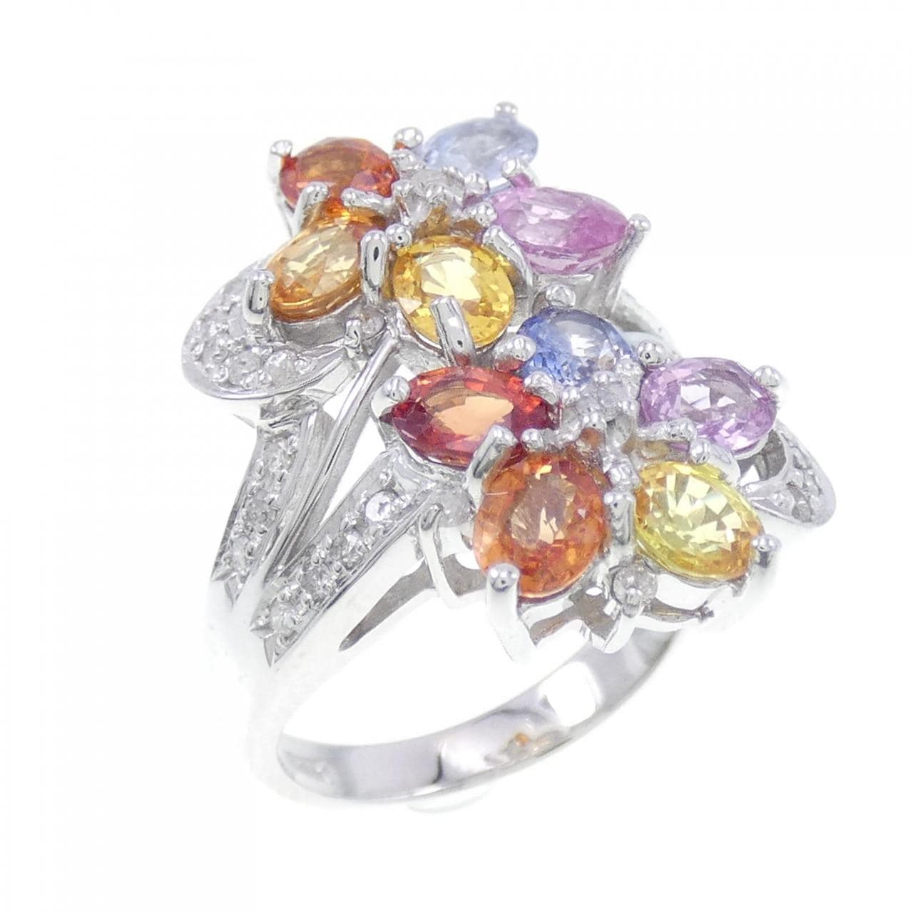 K18WG Flower Sapphire Ring 3.40CT