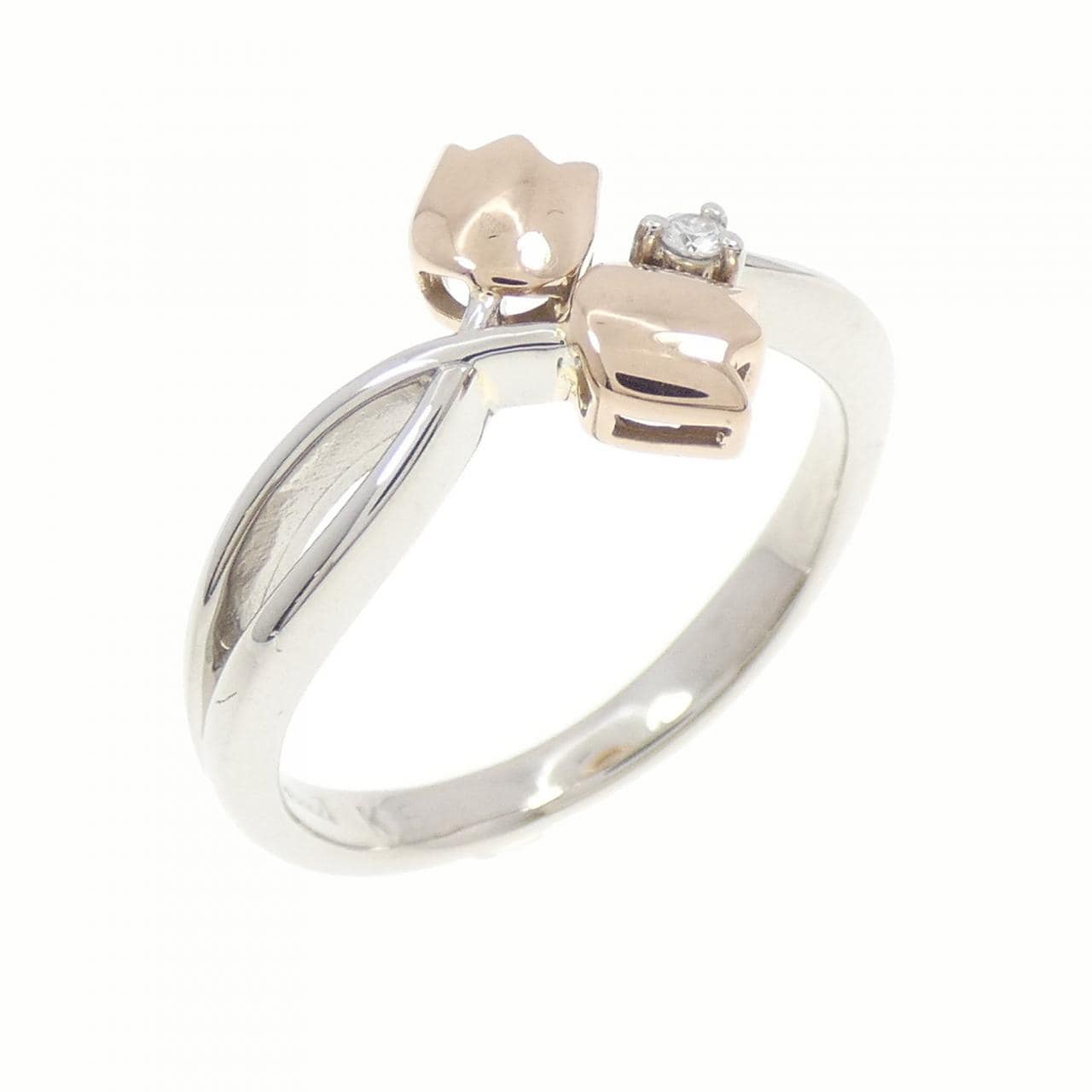 PT900/K18PG Flower Diamond Ring 0.01CT