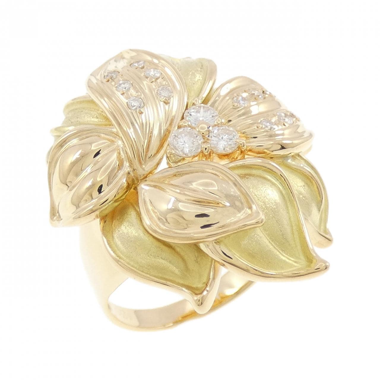 K18YG リーフ ダイヤモンド リング 0.31CT