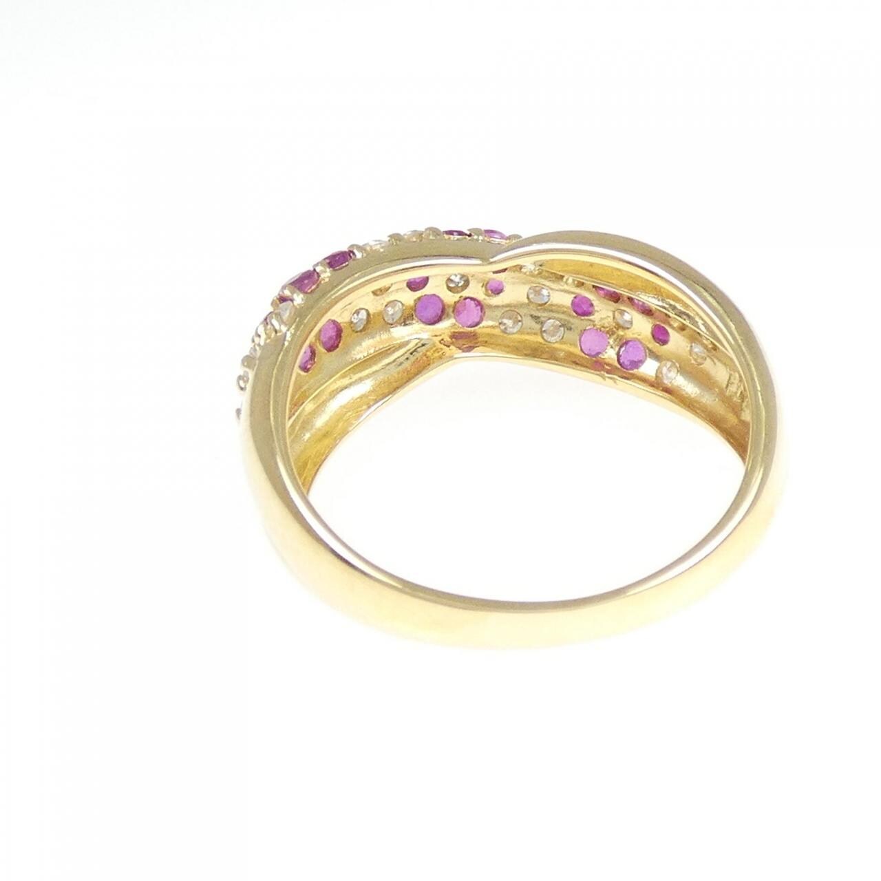 K18YG フラワー ルビー リング 0.72CT