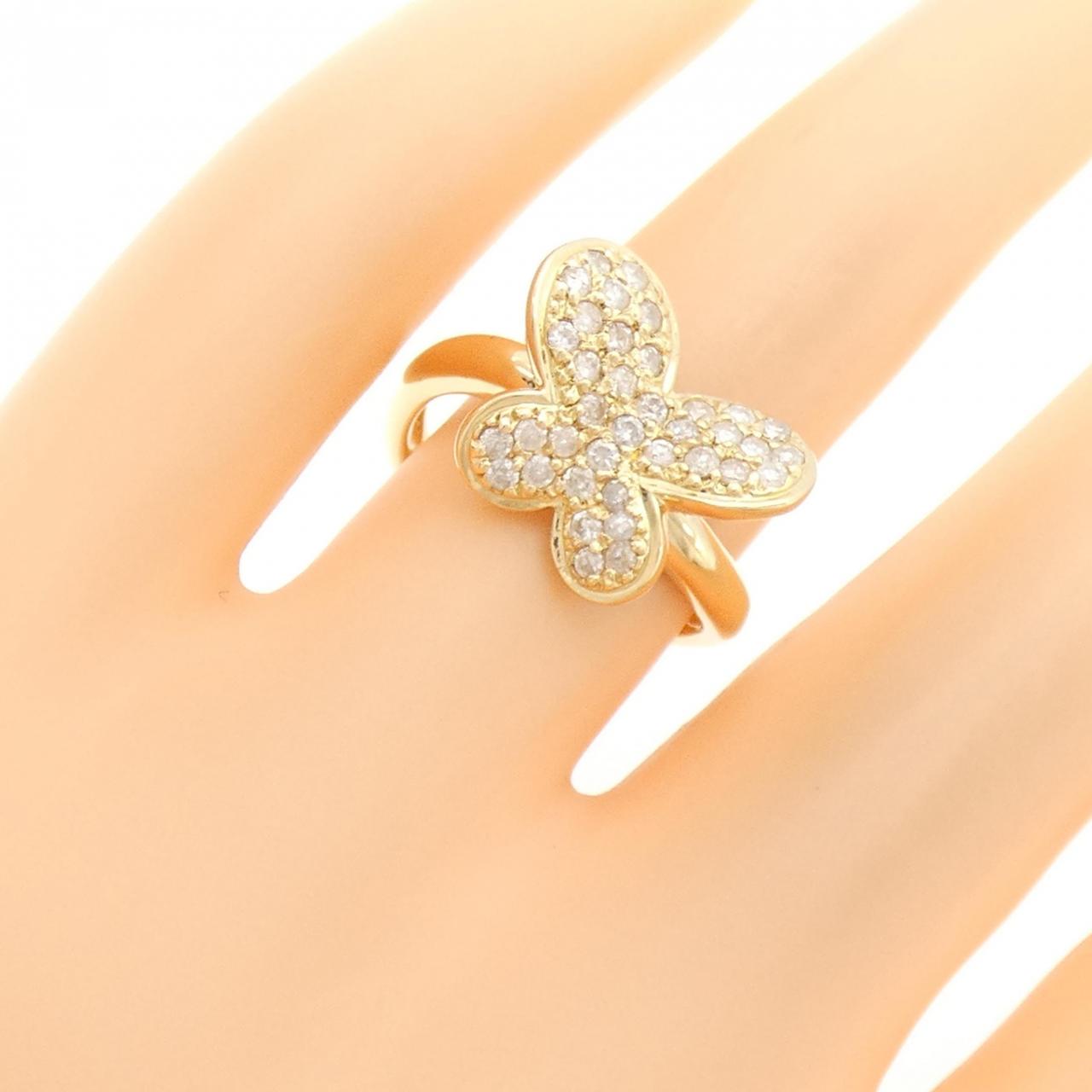 K18YG バタフライ パヴェ ダイヤモンド リング 0.50CT
