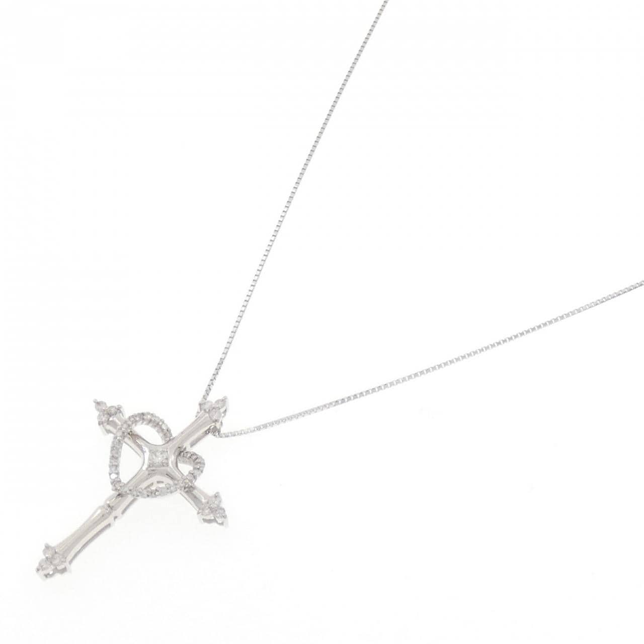 K18WG 2WAY クロス×ハート ダイヤモンド ネックレス 0.20CT