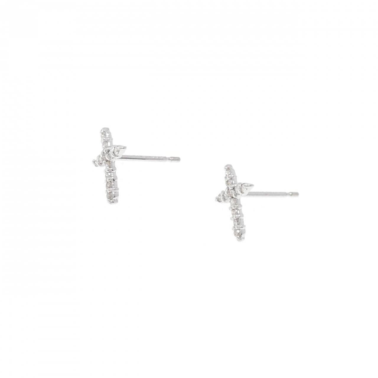 K18WG cross Diamond earrings 0.10CT