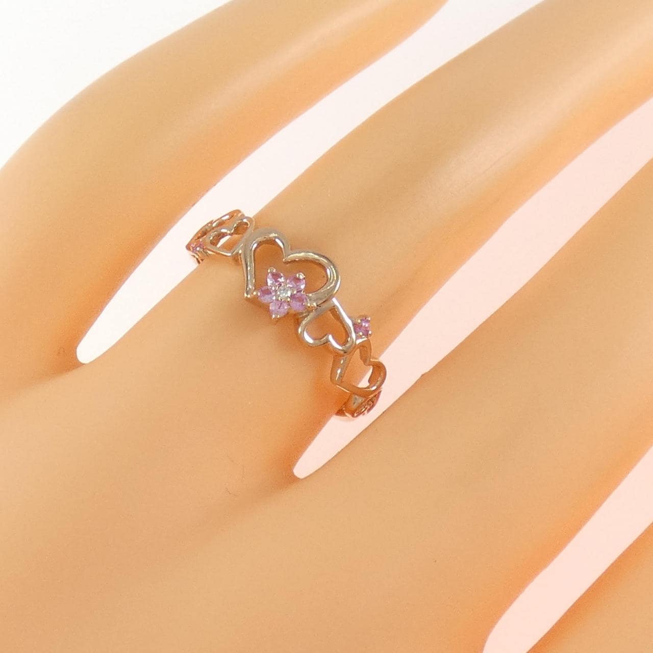 K10PG ハート×フラワー サファイヤ リング