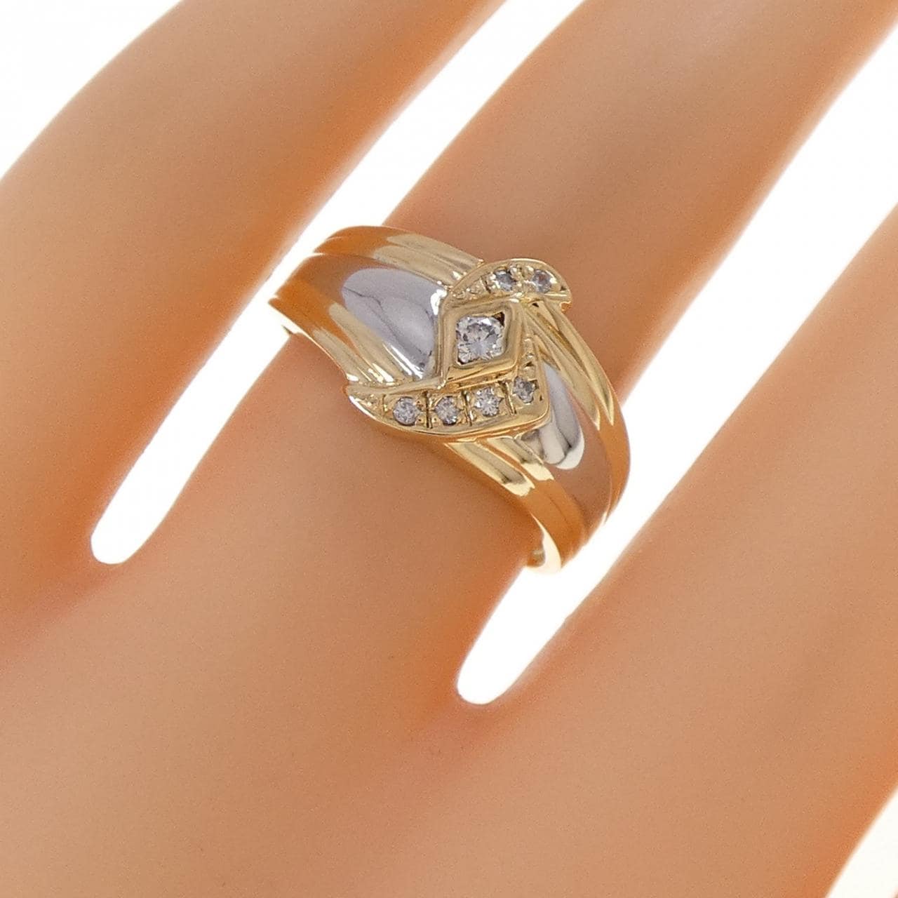 K18YG/PT900 ダイヤモンド リング 0.10CT