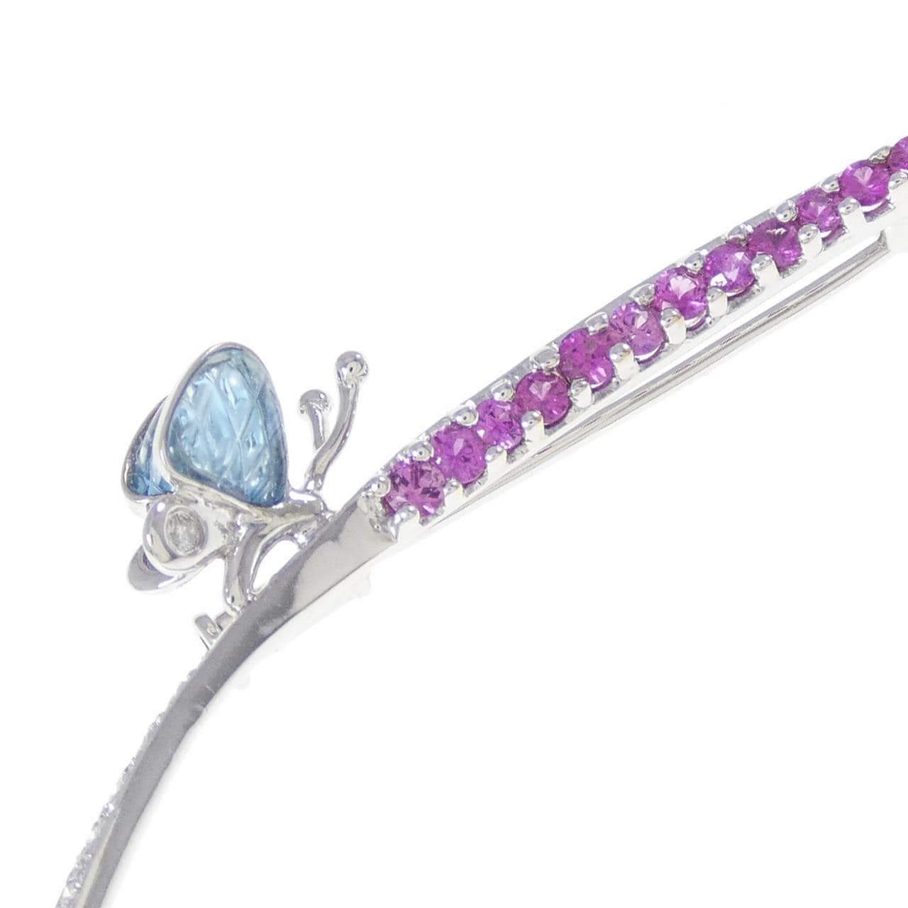 K18WG バタフライ カラーストーン ブローチ