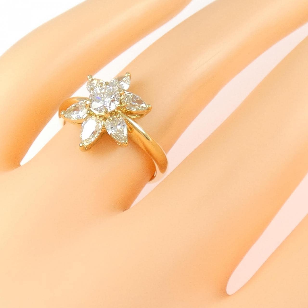 K18YG フラワー ダイヤモンド リング 0.39CT