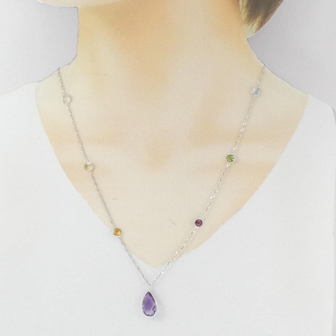K18WG カラーストーン ネックレス
