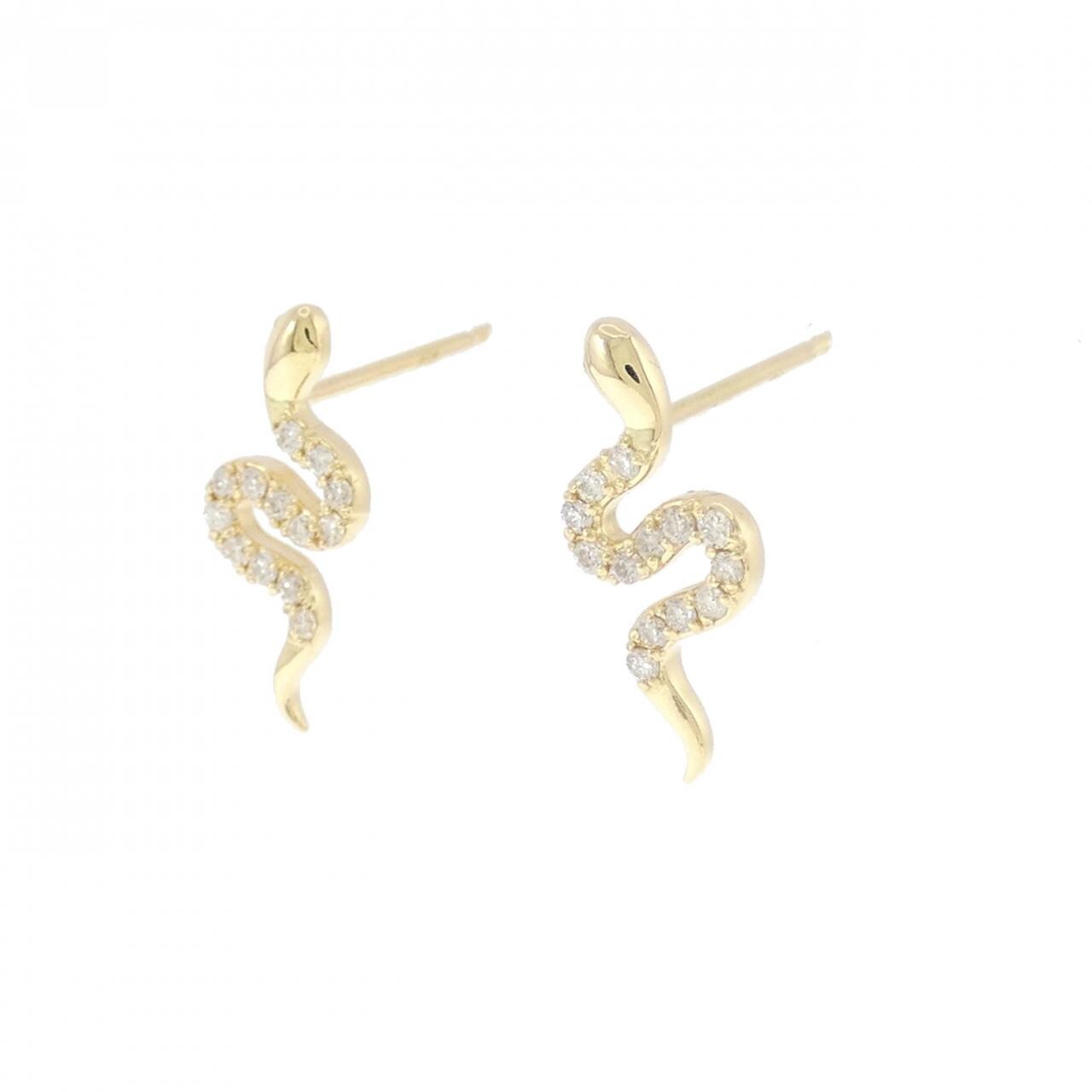 【新品】K18YG スネーク ダイヤモンド ピアス 0.12CT