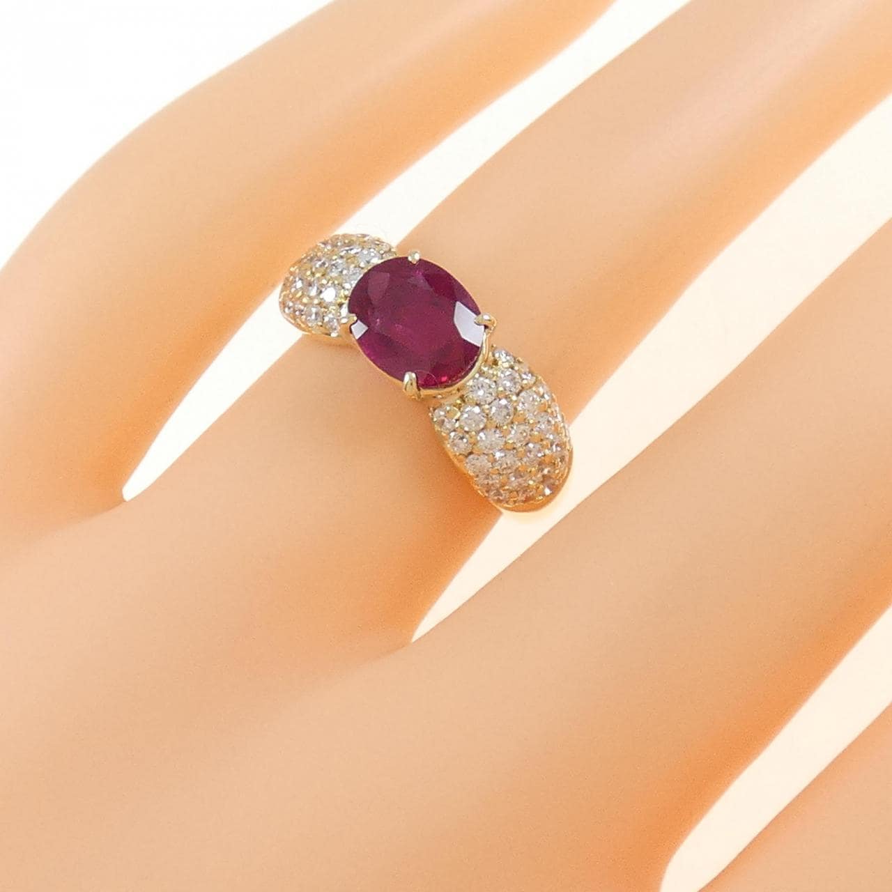 K18YG ルビー リング 1.39CT ビルマ産