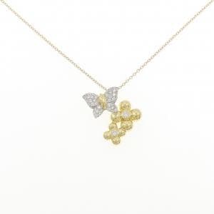 K18YG/K18WG バタフライ×フラワー パヴェ ダイヤモンド ネックレス 0.45CT