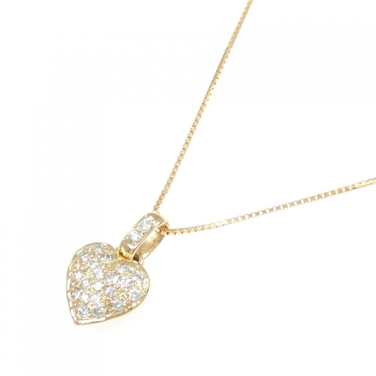 K18YG ハート パヴェ ダイヤモンド ネックレス 0.28CT