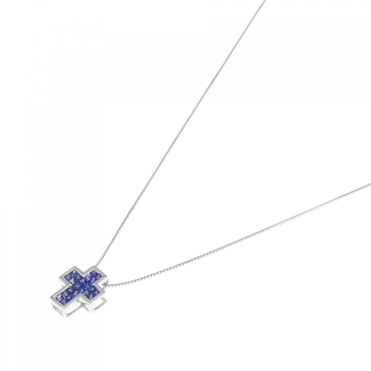 K18WG cross sapphire necklace