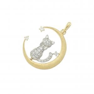 K18YG/PT950 キャット×ムーン ダイヤモンド ペンダント 0.21CT