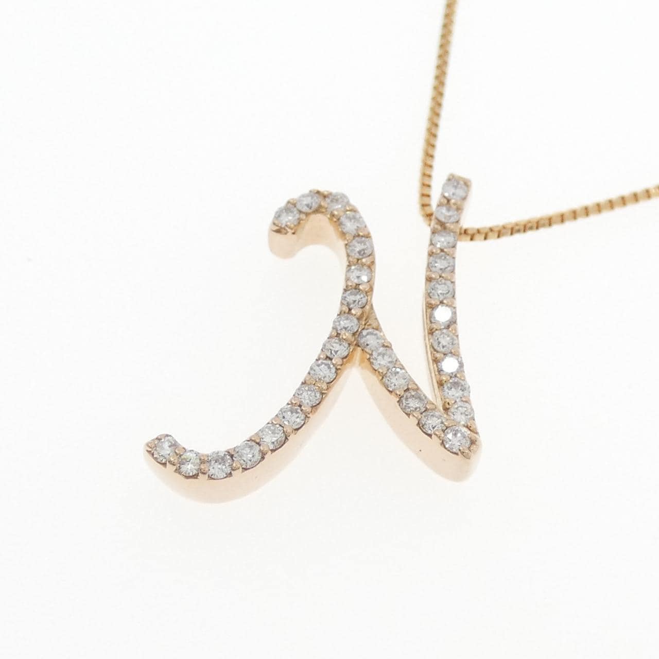 K18PG Initial N Diamond Necklace 0.17CT