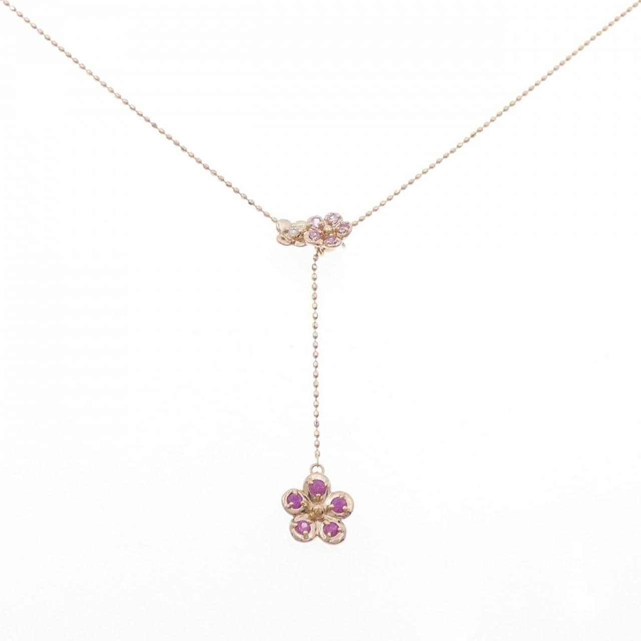 K14PG/K18PG フラワー ルビー ネックレス