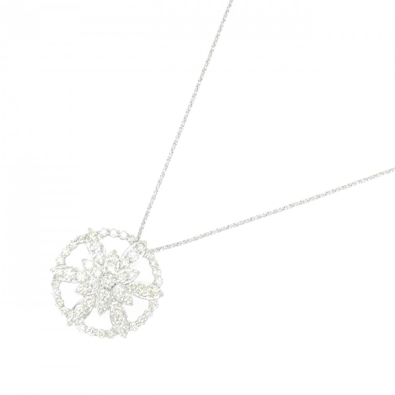 PT900/K18WG フラワー ダイヤモンド ネックレス 2.00CT