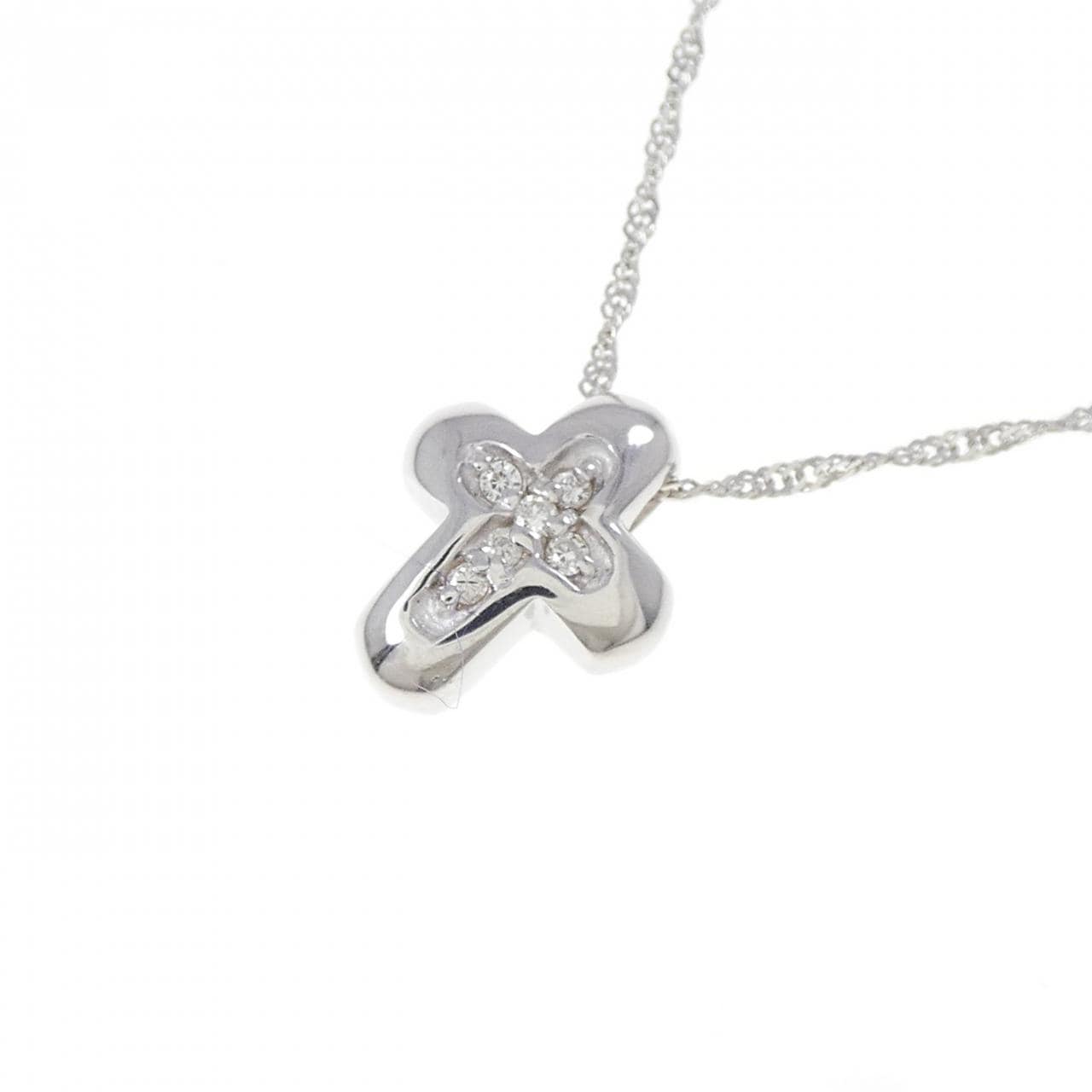 K18WG クロス ダイヤモンド ネックレス 0.03CT