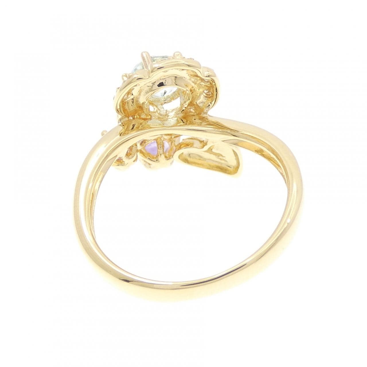 K18YG フラワー カラーストーン リング