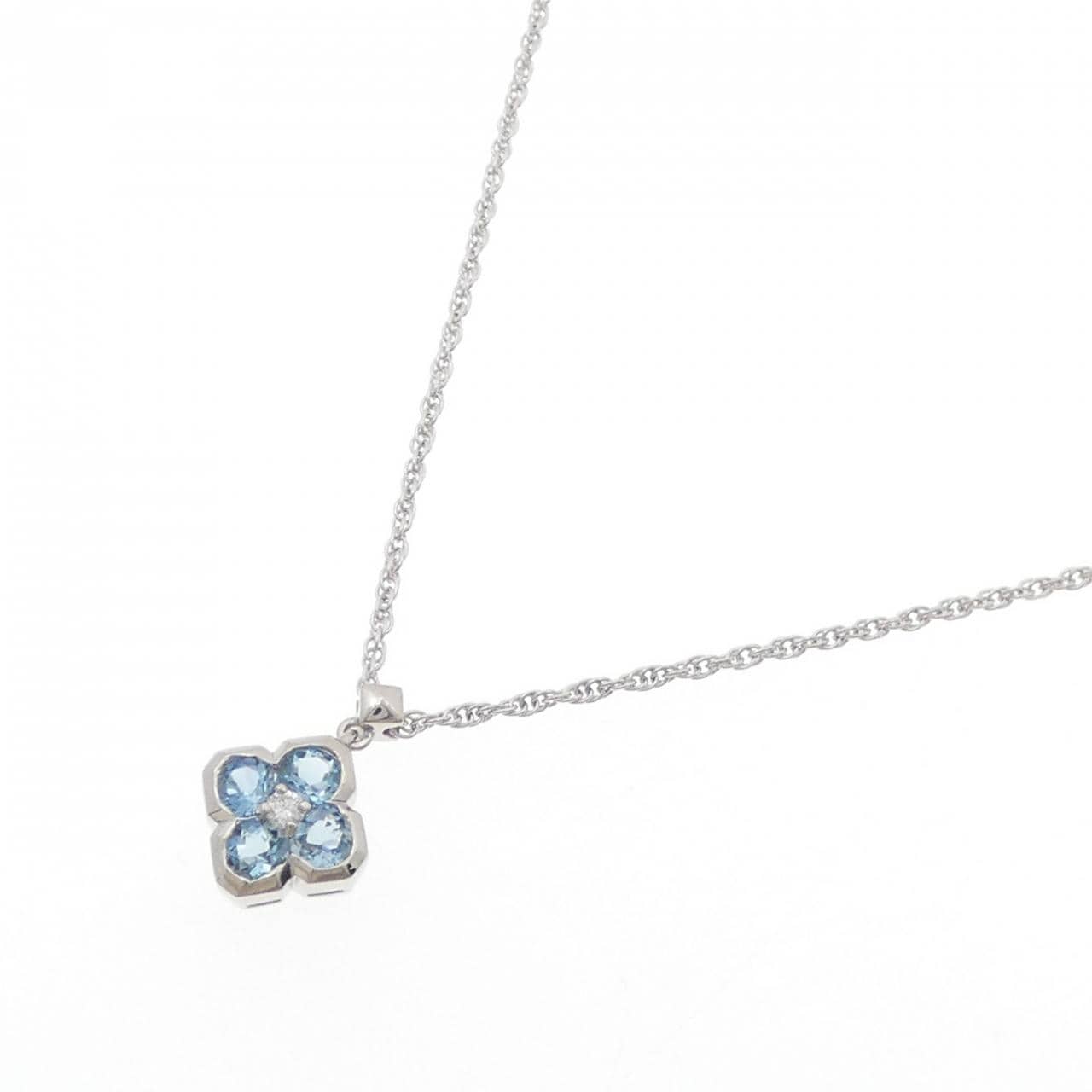 PT900/PT850 フラワー アクアマリン ネックレス 0.88CT