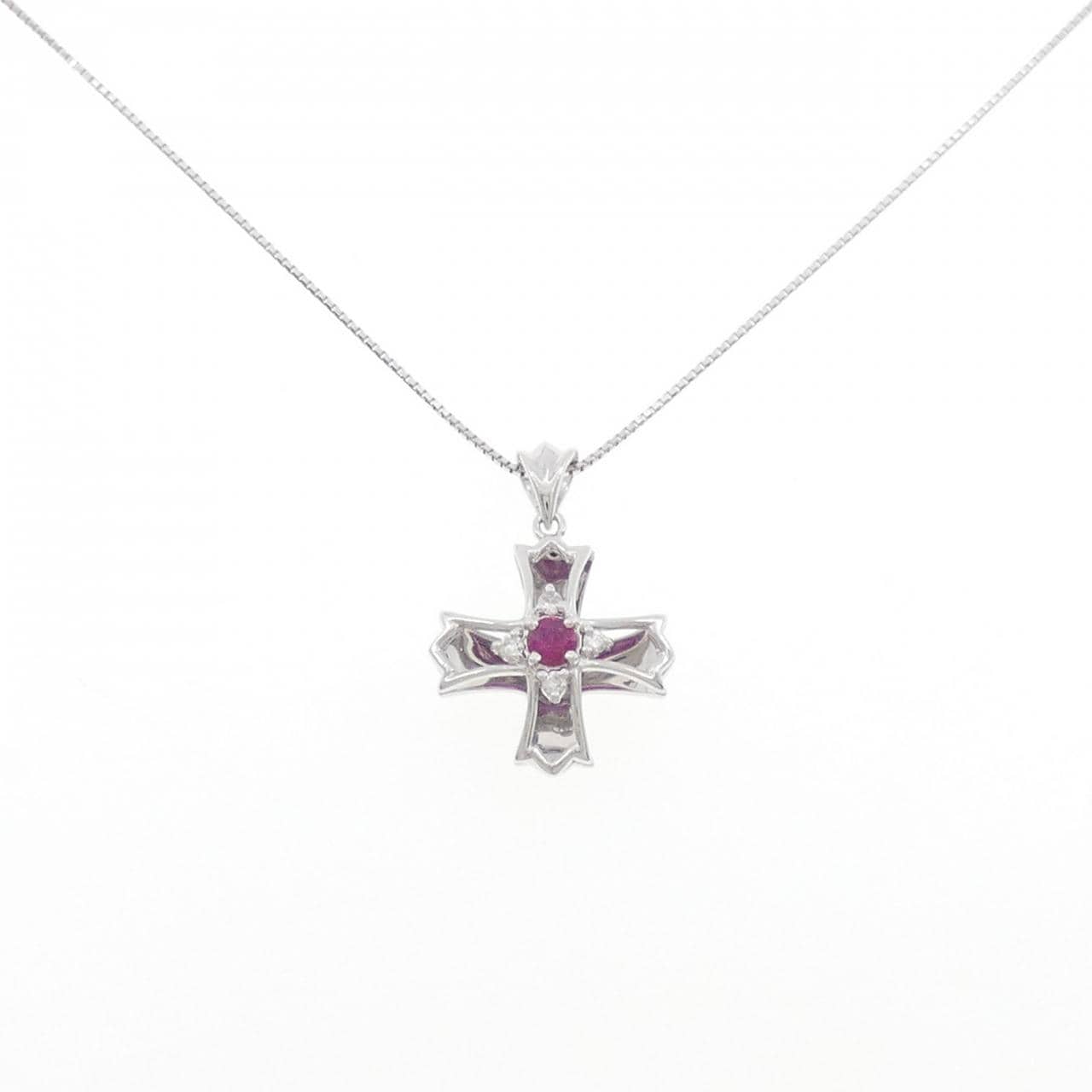K18WG ルビー ネックレス 0.18CT