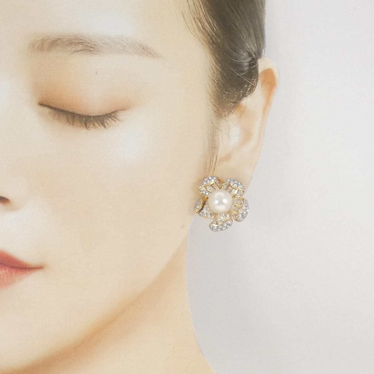 K18YG/K18WG フラワー アコヤパール ピアス 10.5mm