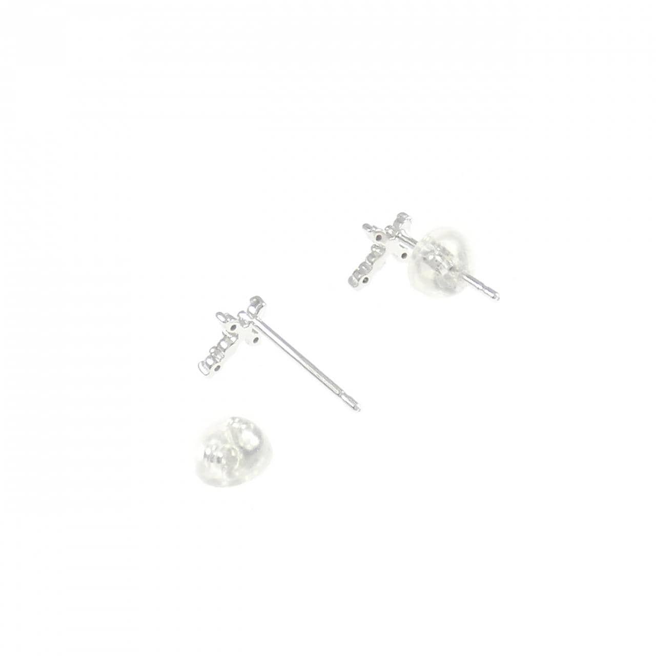 K14WG クロス ダイヤモンド ピアス 0.06CT