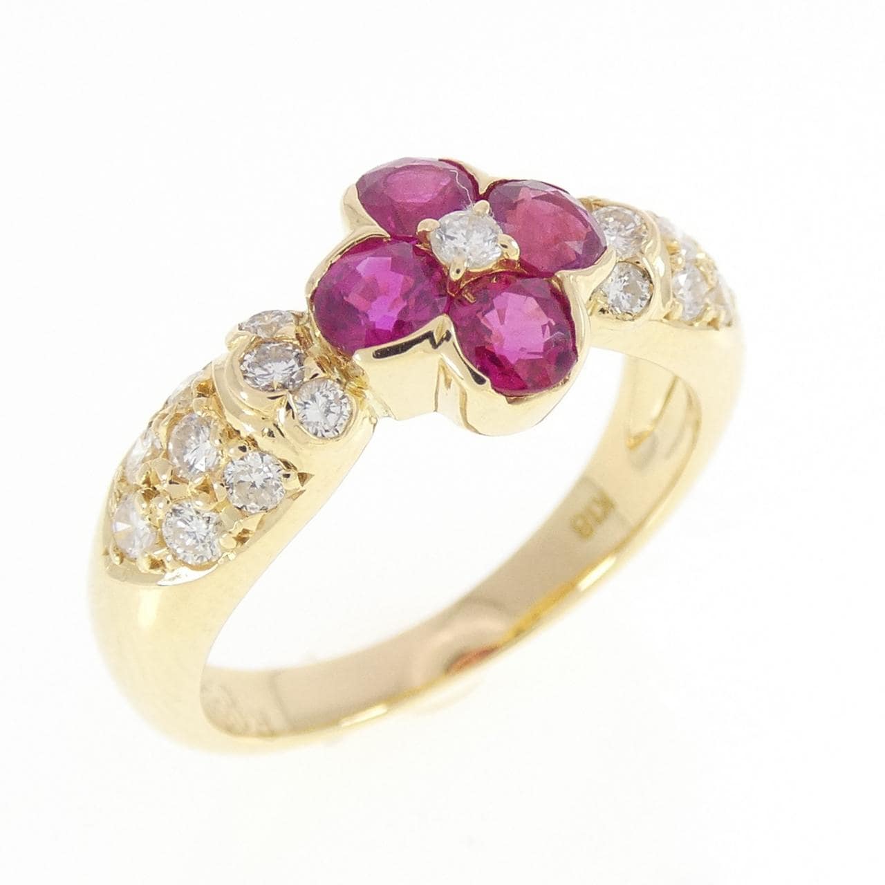 K18YG フラワー ルビー リング 0.84CT