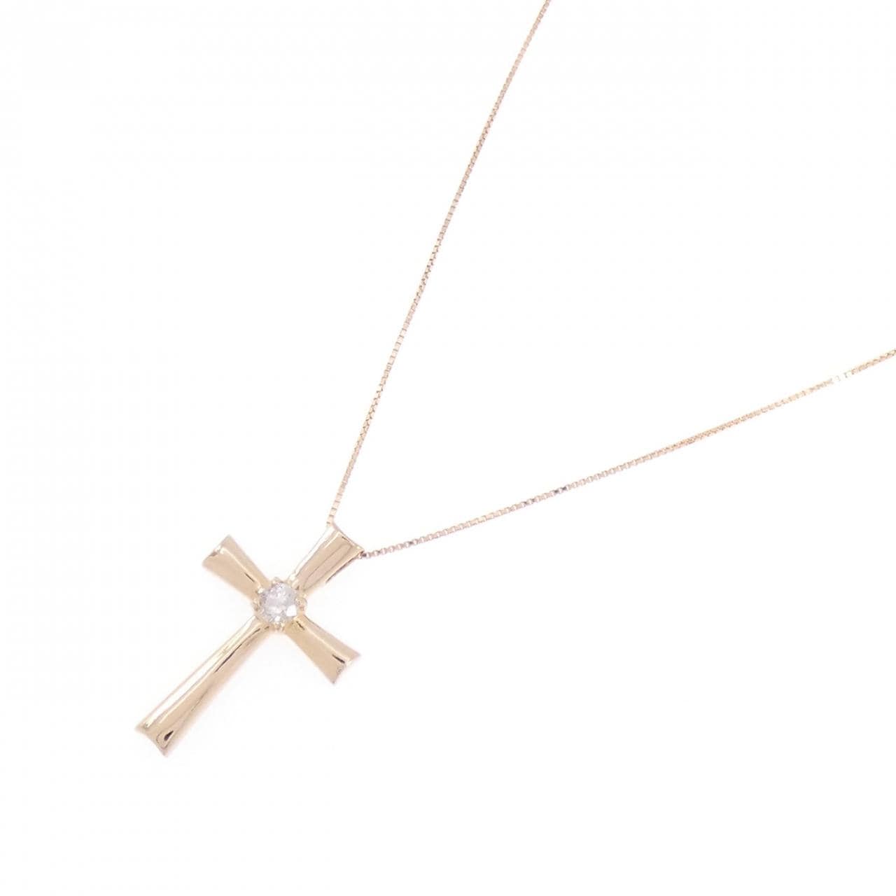 K18PG/K10PG クロス ピンクダイヤモンド ネックレス 0.10CT