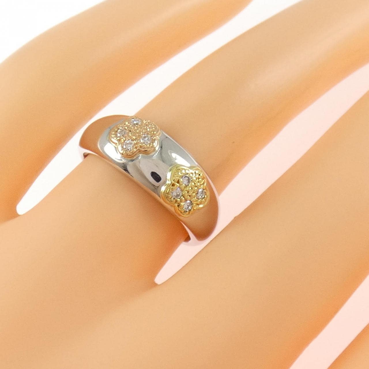 PT900/K18YG/K18PG フラワー ダイヤモンド リング 0.08CT
