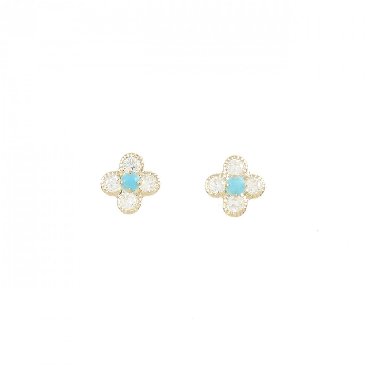 [BRAND NEW] K18YG Flower Turquoise Earrings