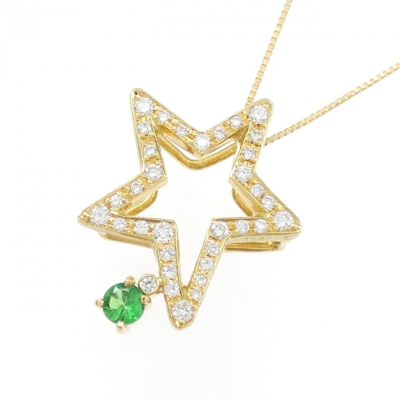K18YG スター グリーンガーネット ネックレス 0.12CT