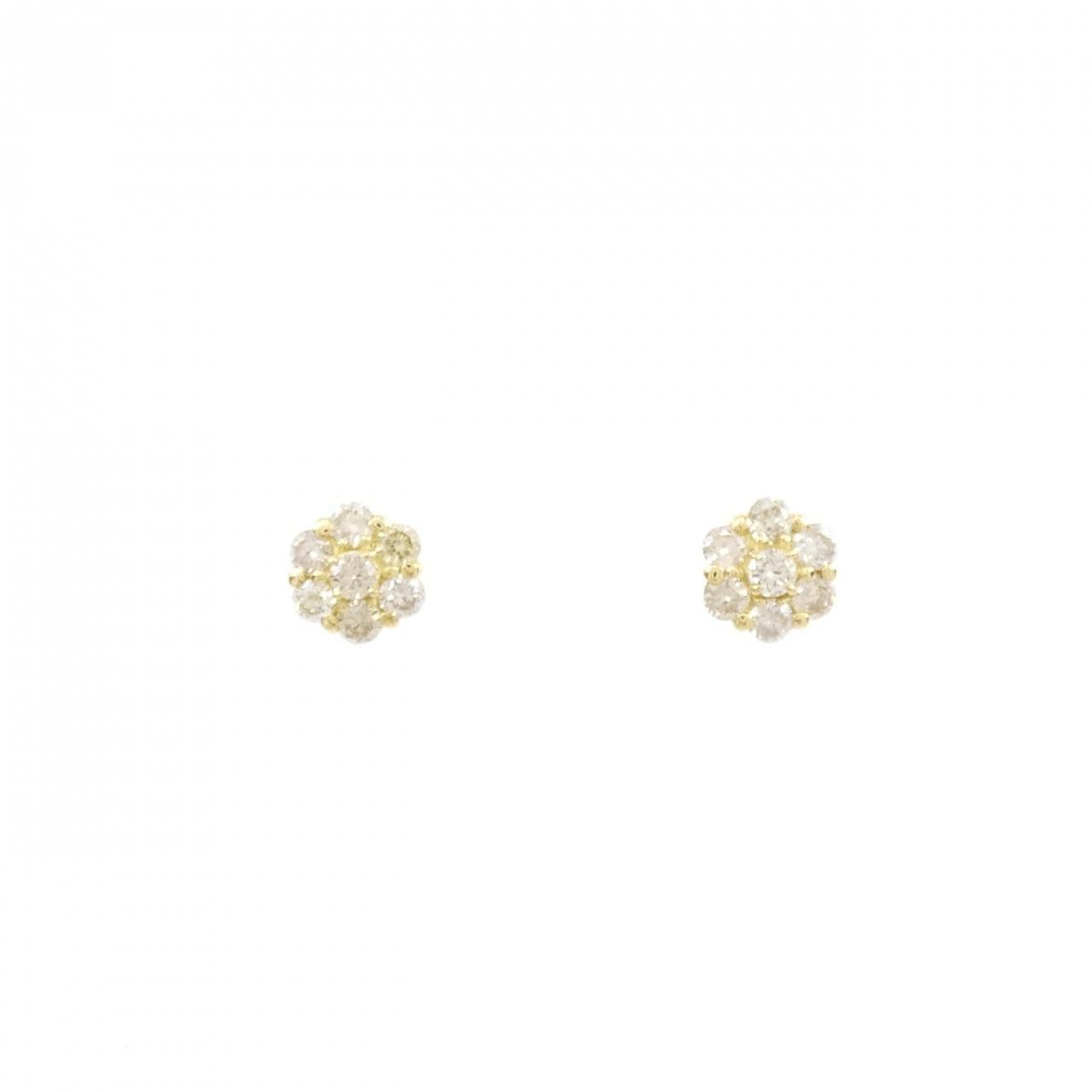 【新品】K18YG フラワー ダイヤモンド ピアス 0.30CT