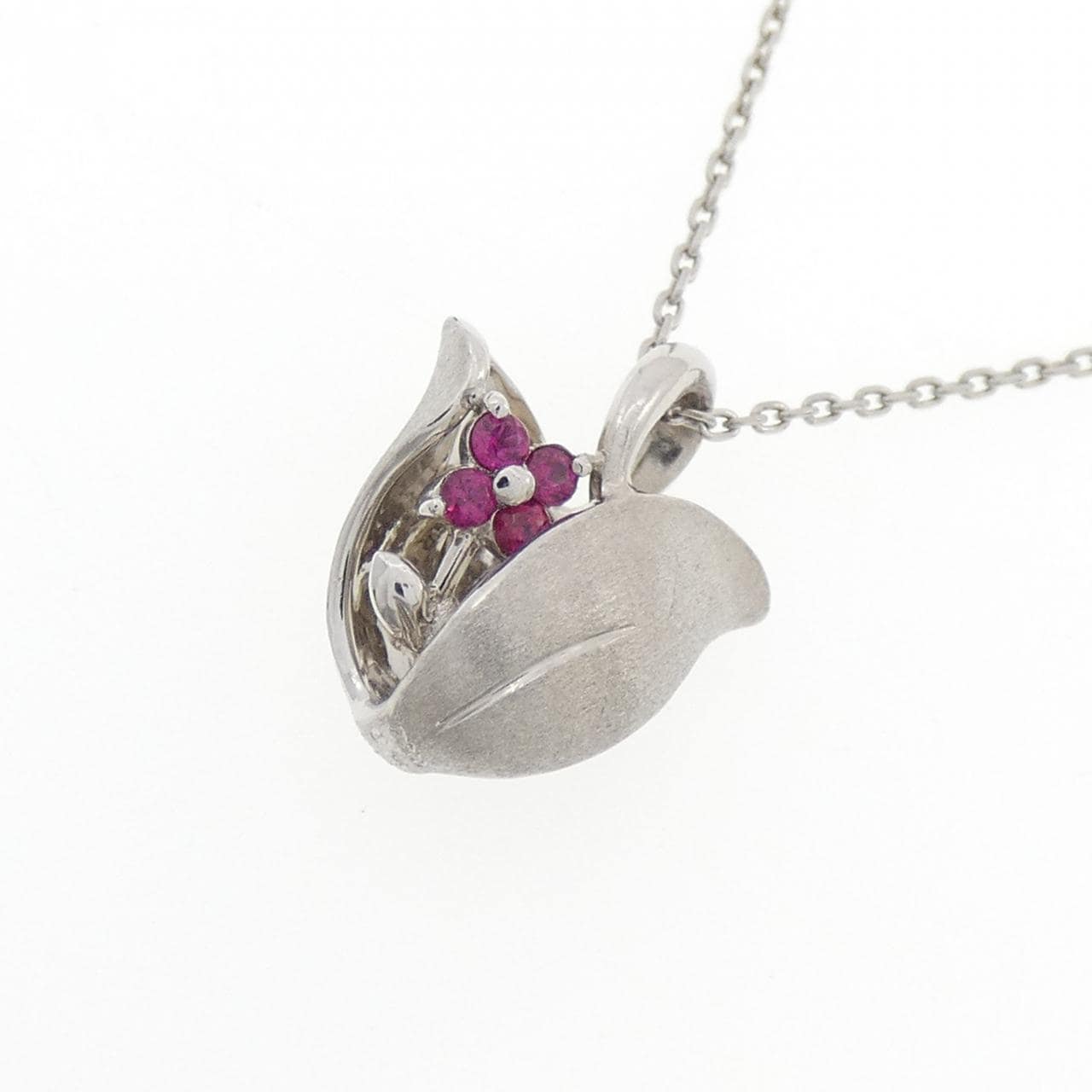 PT900/PT850 フラワー ルビー ネックレス 0.08CT