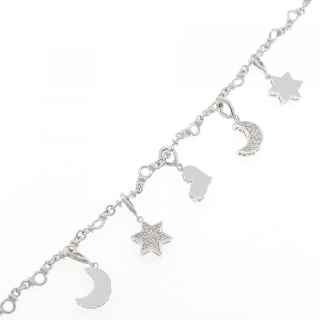 K18WG ハート×スター×ムーン ダイヤモンド ブレスレット 0.13CT