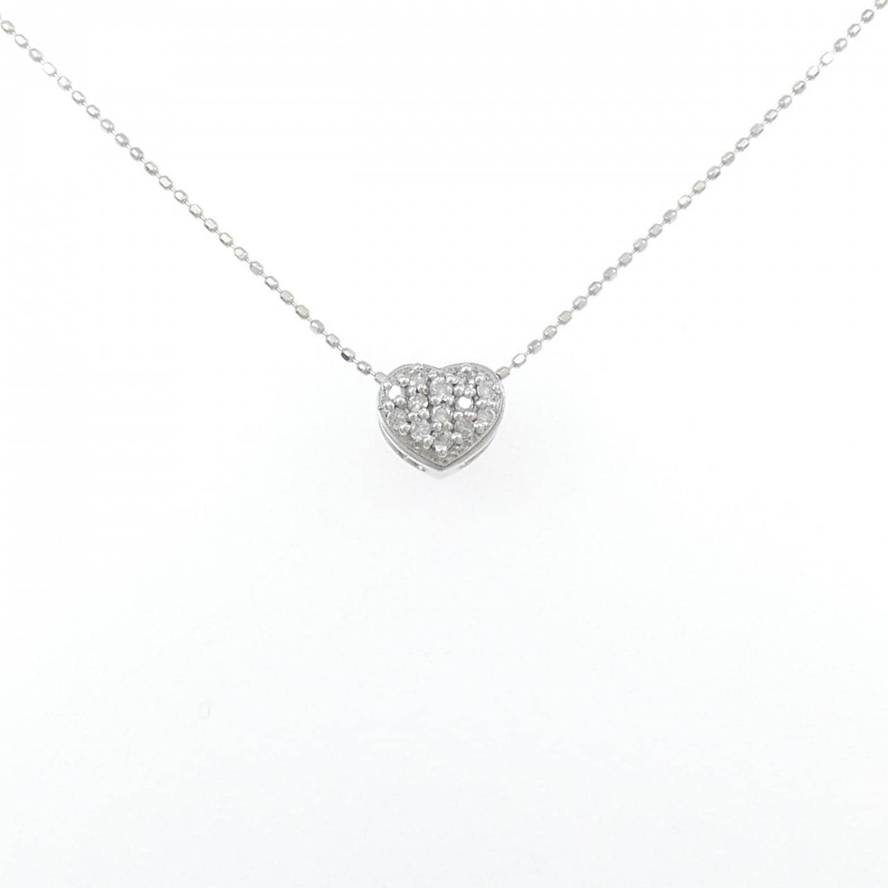 K18WG ハート パヴェ ダイヤモンド ネックレス 0.13CT